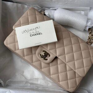 Chanel Classic Medium Quilted Caviar Light Beige LGHW